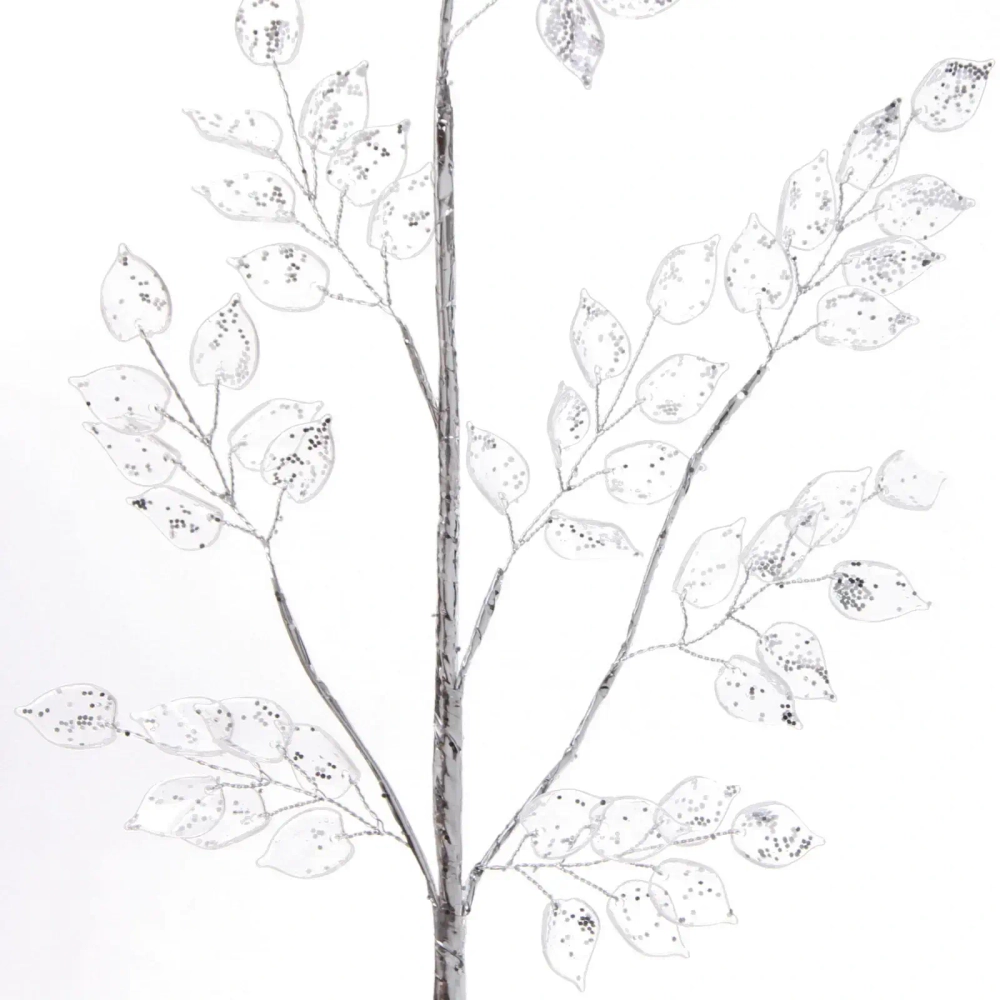 Ветка декоративная «Сияющие листья» 65 см, Серебро