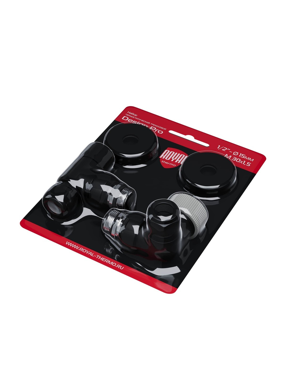 Набор термостатический трехосевой Royal Thermo Design Pro 15мм М30х1,5 (Черный)