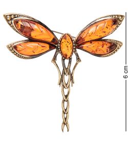AM-2396 Брошь «Стрекоза Ероха» (латунь, янтарь)