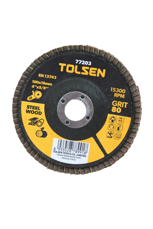 Диск шлифовальный лепестковый TOLSEN оксид алюминия 100x16мм Р80 77203