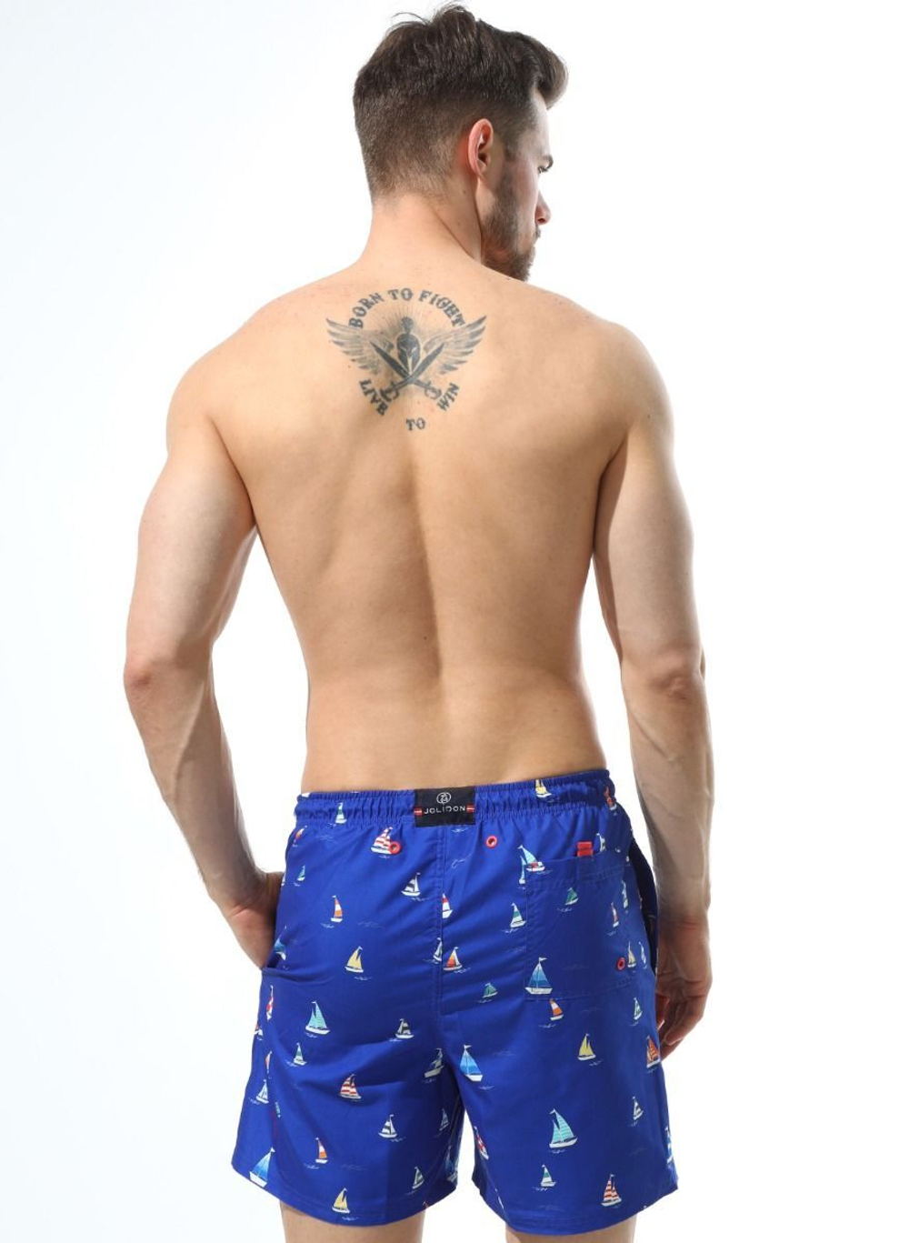 Мужские шорты с принтом в виде парусников (Размер: L) (Цвет: синий)