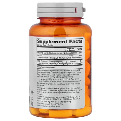 NOW Foods, Sports, HMB с витамином D3, 90 таблеток (1000 мг в 1 таблетке)