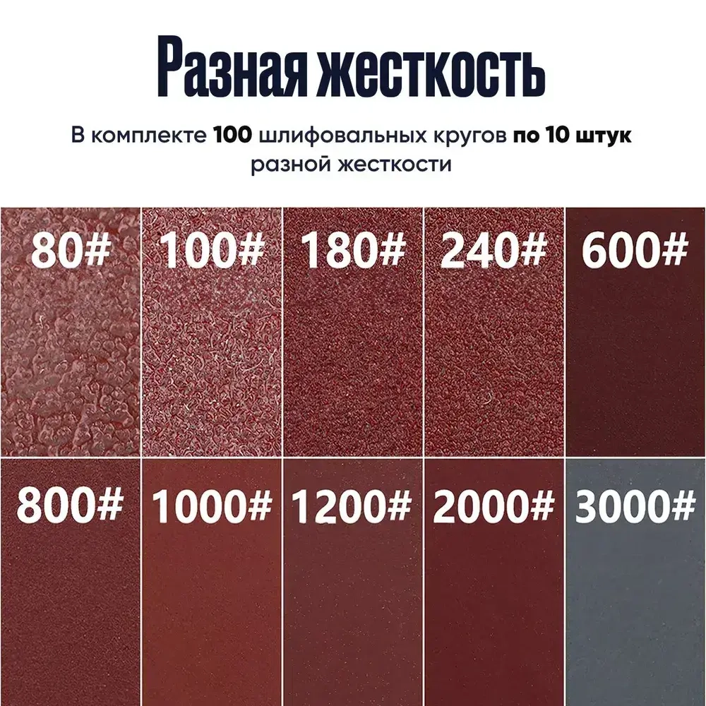 Насадки на гравер / Набор шлифовальных насадок для полировки для гравера и шуруповерта / Диск шлифовальный на липучке 25 мм, Р80 до Р3000 по 10 шт., БАЗ 100 шт. Водостойкая.