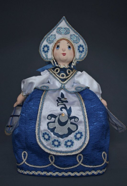 Кукла Потешного промысла мягконабивная Баба на чайник в стиле Гжель