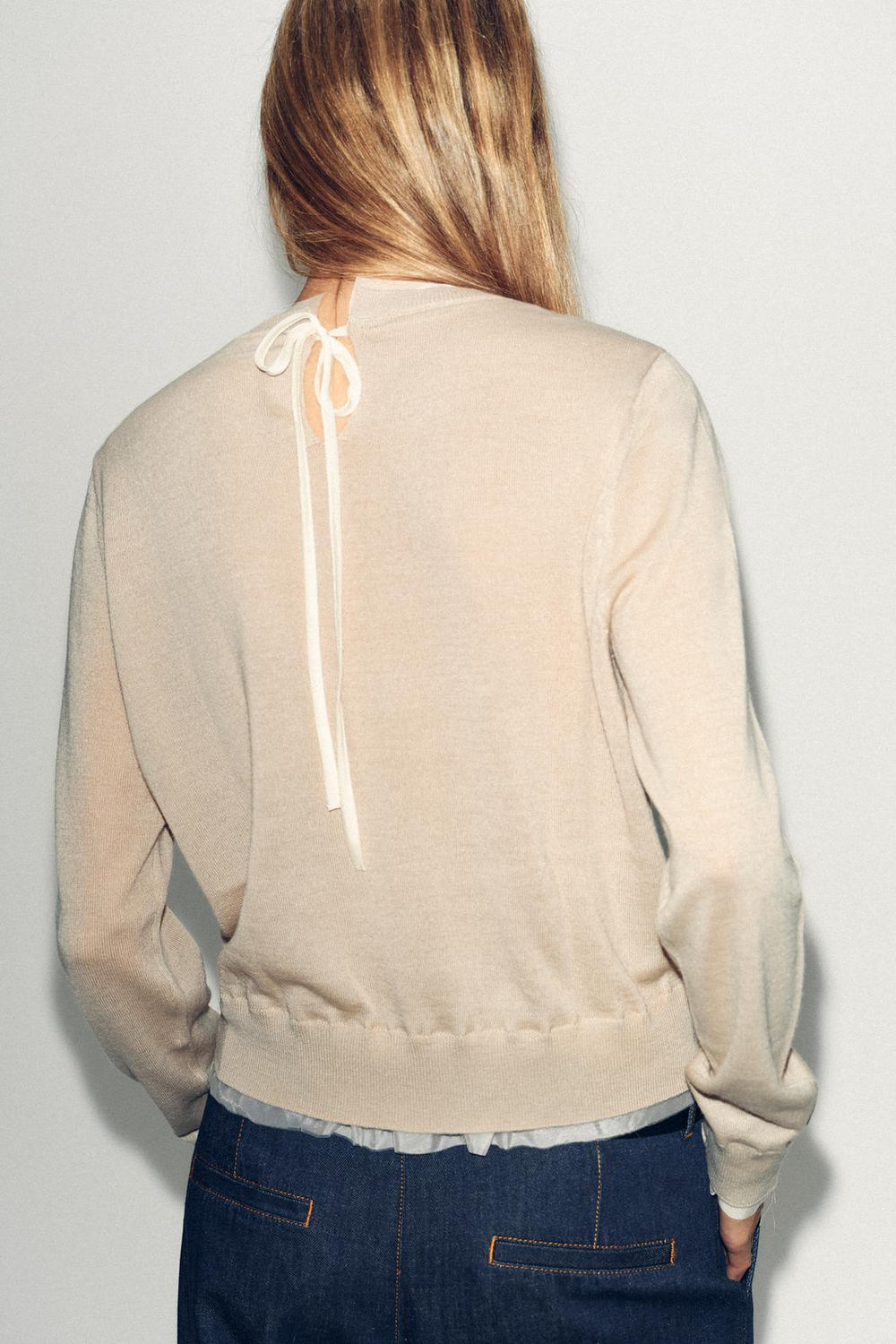 ZARA ВЯЗАНЫЙ ДЖЕМПЕР С ШЕРСТЬЮ И КОМБИНИРОВАННОЙ ТКАНЬЮ, ПЕСОЧНЫЙ