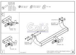 Фаркоп оцинкованный Galia F124A для Ford Touneo Custom 2012-, Ford Transit Custom 2012-(паспорт и сертификат в комплекте)(без электрики)
