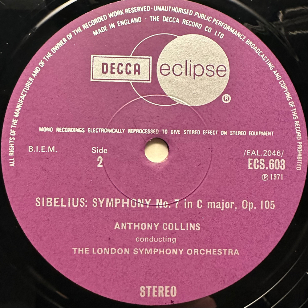 Сибелиус - Симфония № 6 ре минор - Симфония № 7 до мажор (Англия 1971г.)