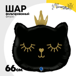 Шар Фольгированный Голова кошки черная в короне (Черный)