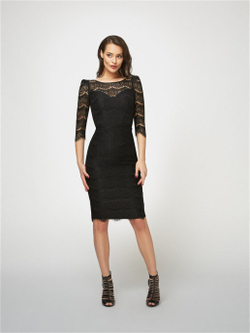 Кружевное платье-футляр с рукавом 3/4 чёрное 12-02-20 SS