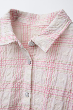 ZARA РУБАШКА ИЗ РЕЛЬЕФНОЙ ТКАНИ В КЛЕТКУ, ЭКРЮ