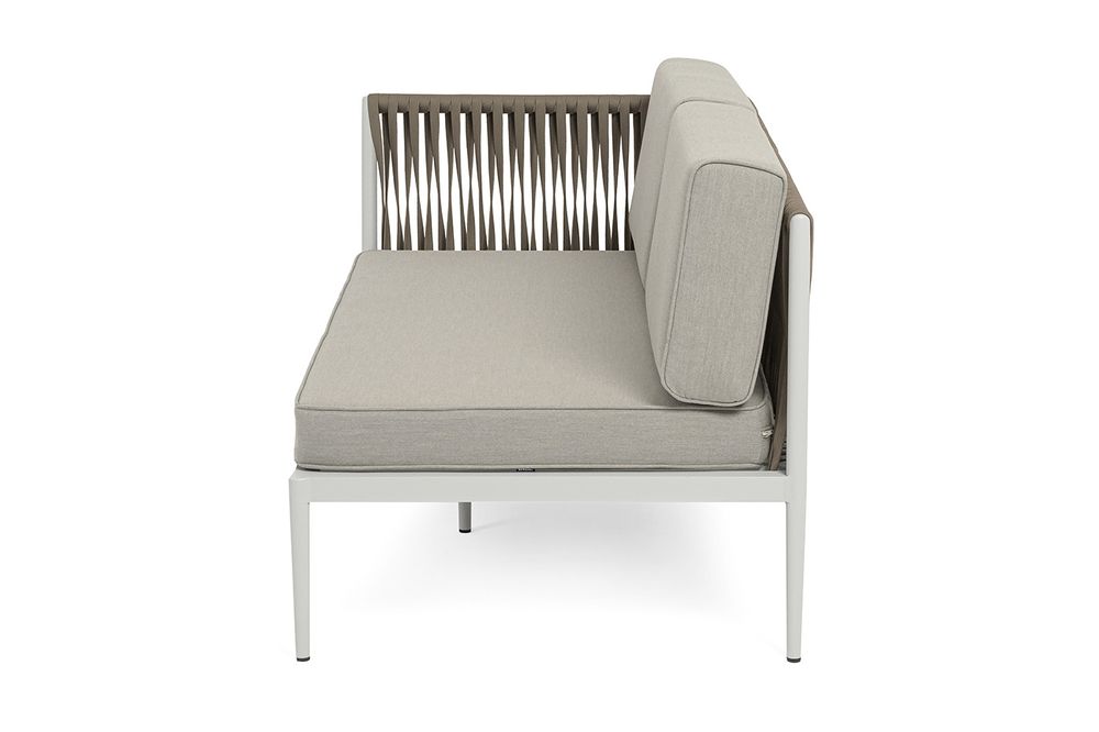 "Касабланка" правый модуль плетеный из роупа, каркас алюминий светло-серый (RAL7035) муар, роуп серо-коричневый 23мм, ткань бежевая 15052