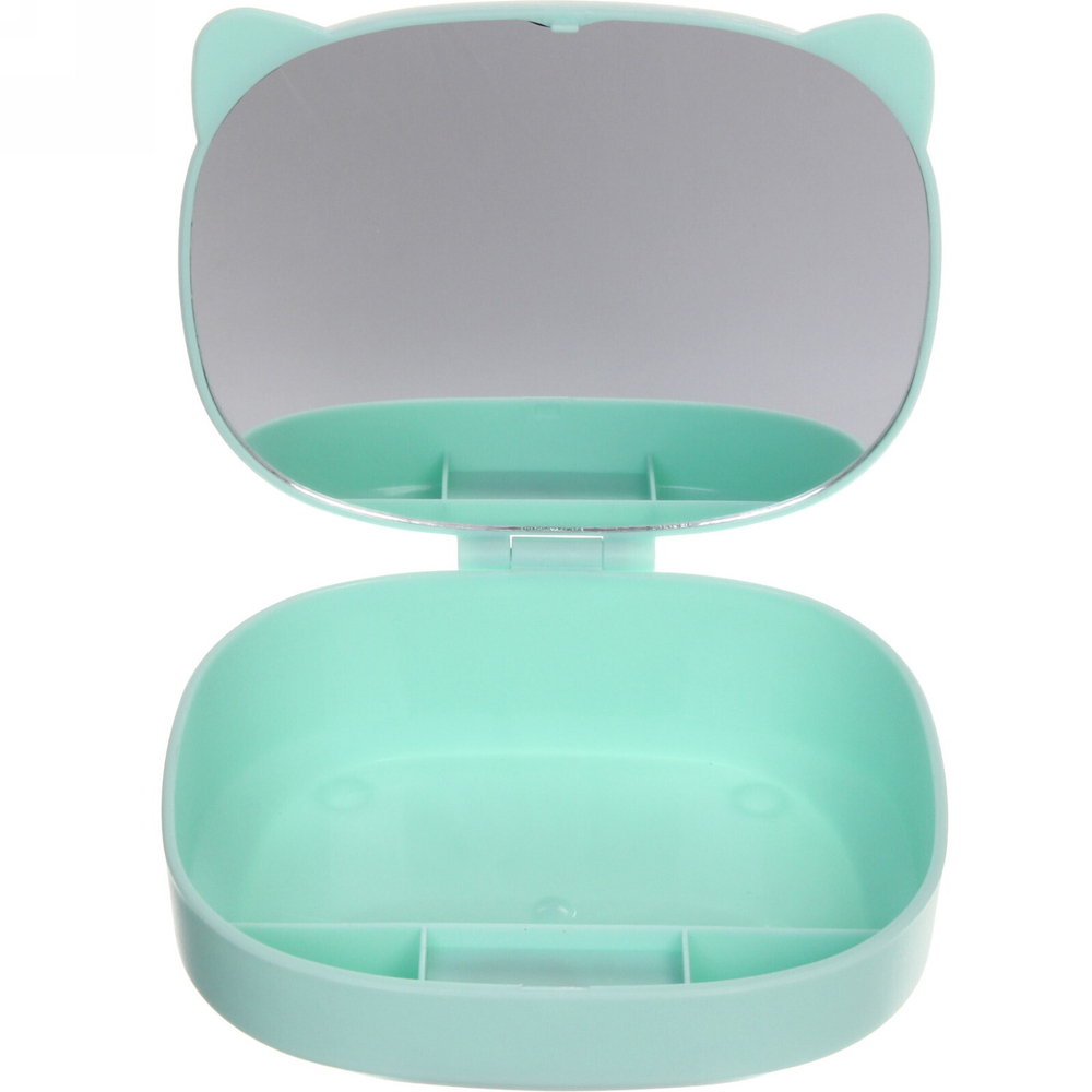 Зеркало настольное с органайзером для косметики «Beauty - Cat», цвет мятный, 17*13*6,5см