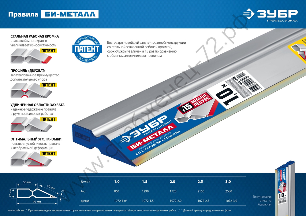 ЗУБР БИ-Металл 2.5 м, Правило (1072-2.5)