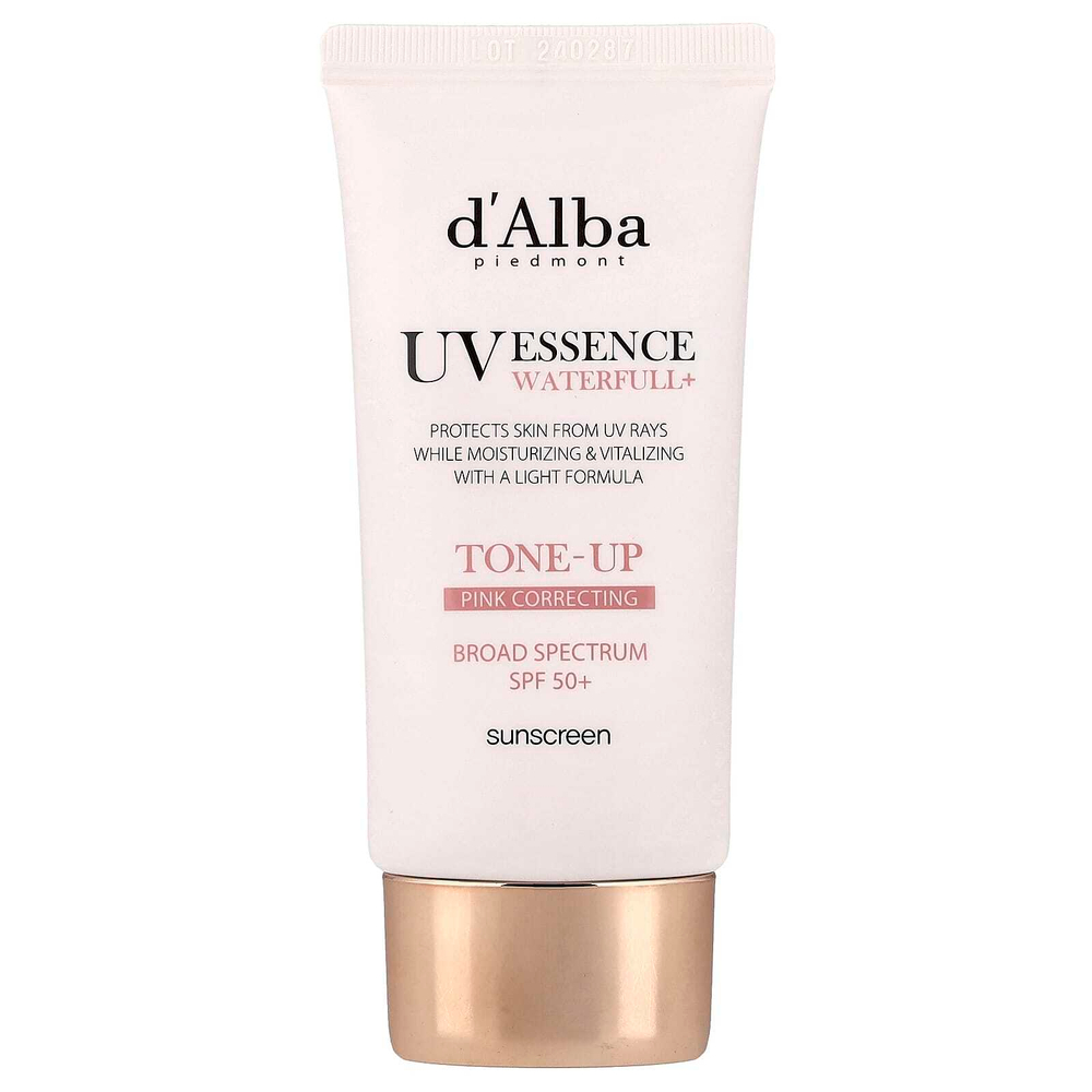 d'Alba, UV Essence Waterfull + Sunscreen, корректирующий розовый тон, SPF 50+, 50 мл (1,69 жидк. Унции)