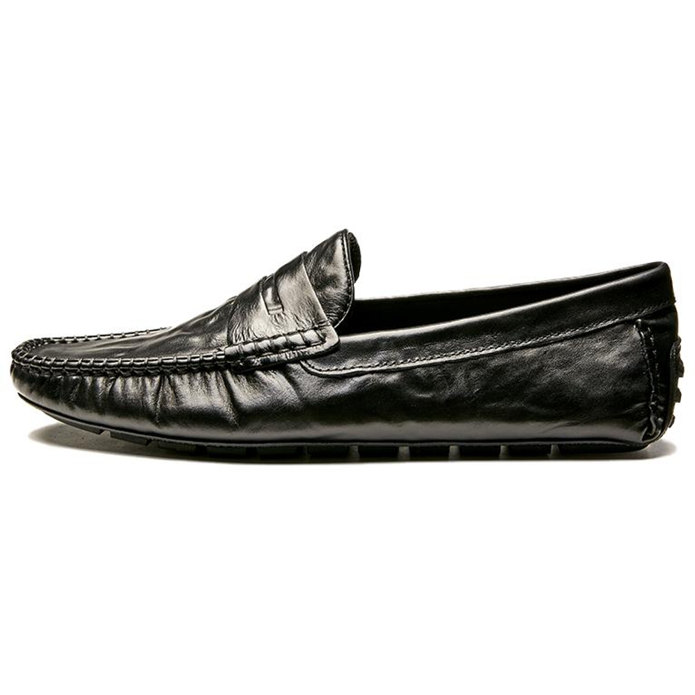 Brounvanm Top Grain Cow Leather Gommino Loafers Men"s Black
