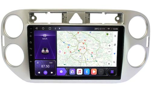 Магнитола для Volkswagen Tiguan 1, Golf Plus (любая аварийка, рамка серебро) - Kuberg OL-9908-1-NPQ QLed, Android 12, Быстрая, CarPlay, 4G SIM-слот