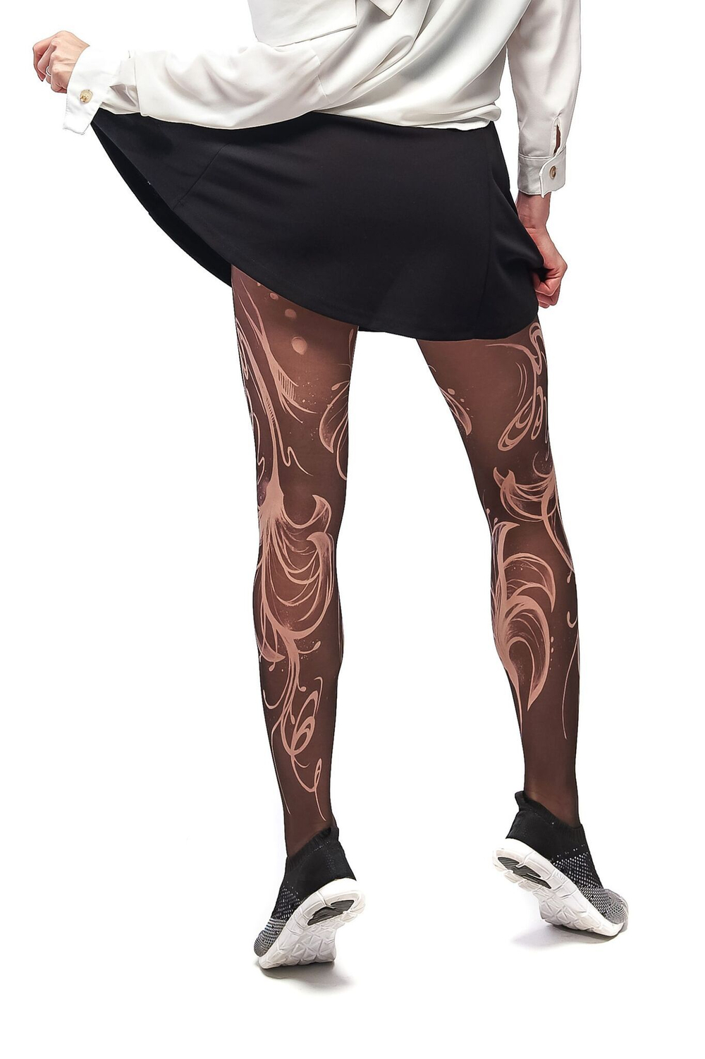 Бежево-черные колготки +size с рисунком в виде завитков (Размер: XL-XXL) (Цвет: бежевый)