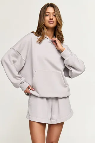 Худи свободного кроя светло-серого цвета