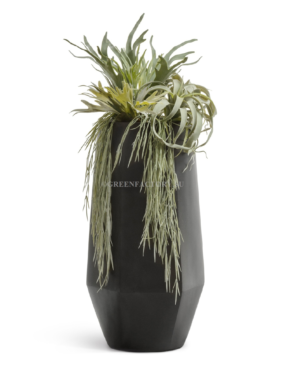 Кашпо TREEZ Effectory - серия Crystal - Высокий многогранник - Антрацит