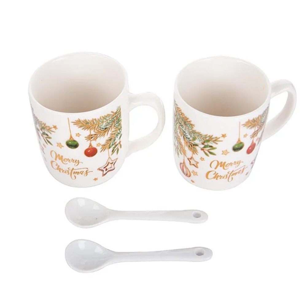 кружка + 2 ложки 2шт новогодняя набор (белый)