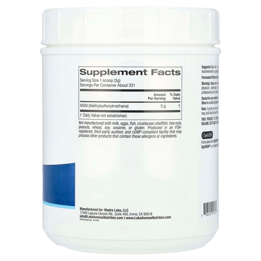 Lake Avenue Nutrition, OptiMSM® в хлопьях, 992 г (35 унций)