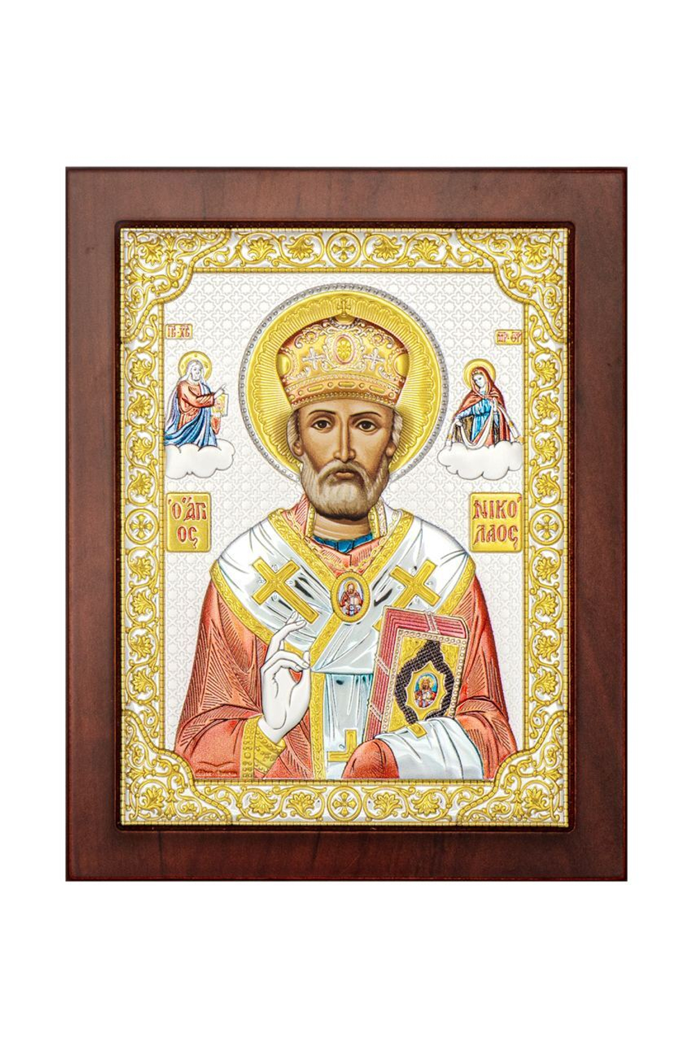 Николай Чудотворец, икона прямоугольная с рамкой, красное дерево, эмаль 210х260