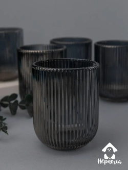 Набор ребристых стаканов для виски, 270 мл. 6 шт. Черные