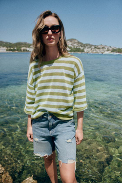 ZARA ДЖИНСОВЫЕ ШОРТЫ Z1975 С РАЗРЕЗАМИ, ВЫЦВЕТШИЙ СИНИЙ