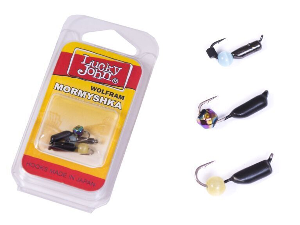 Мормышки вольфрамовые Lucky John с петелькой 3 штуки набор СТОЛБИК безнасадочный блистер, 023SET