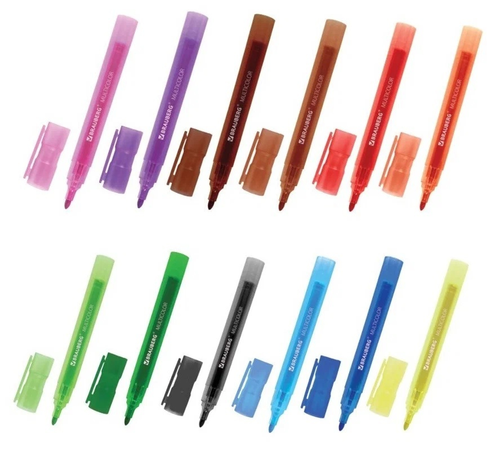 BRAUBERG "MULTICOLOR" Маркеры стираемые для белой доски НАБОР 12 ЦВЕТОВ, 3 мм