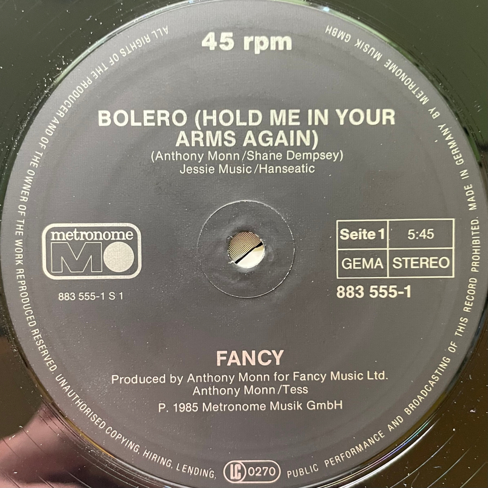 Fancy ‎– Bolero (Германия 1985г.) 12", 45 RPM