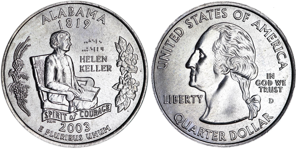 США 25 центов 2003 D Штат Алабама XF