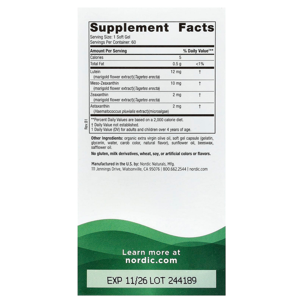 Nordic Naturals, средство для защиты глаз от синего излучения, 60 капсул