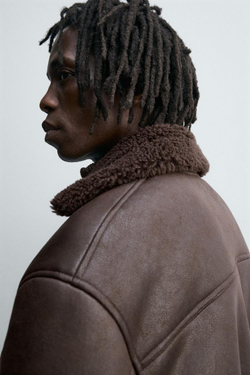 ZARA ДУБЛЕНКА ИЗ ИСКУССТВЕННОЙ КОЖИ, БУРГУНДИ