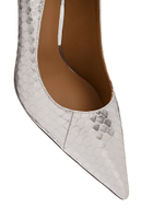 Женские туфли рептилия серебристые на бамбуковом каблуке