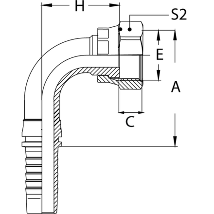 Фитинг DN 06 ORFS (Г) 9/16 (90) (накидная гайка)