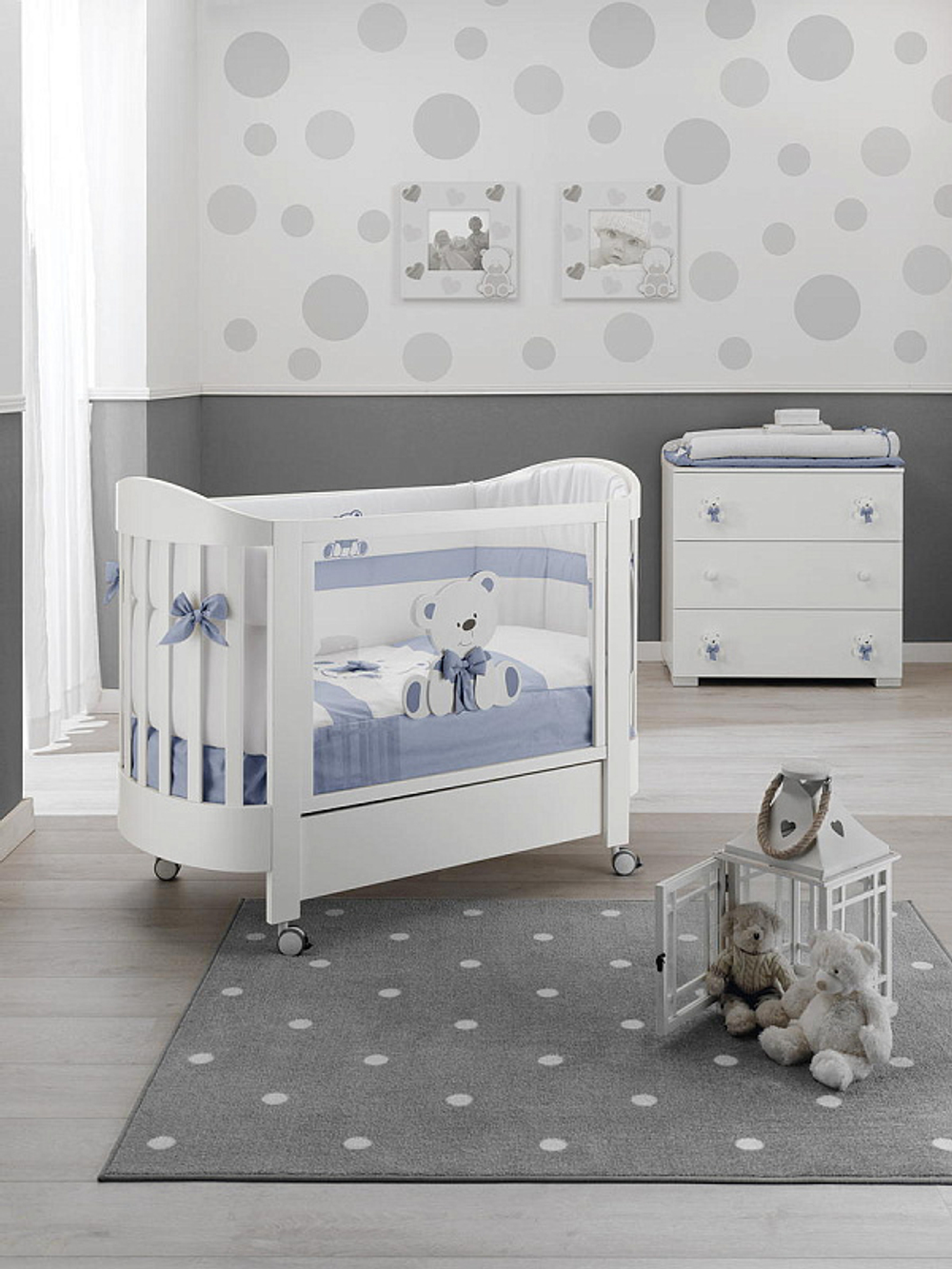 Комплект в овальную кроватку Erbesi Tato Ovale 3 предмета белый/голубой