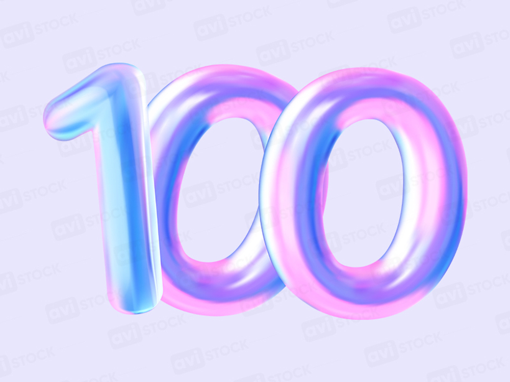 Голографическая 3D цифра 100 — вектор и PNG формат