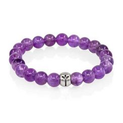 Браслет из натурального аметиста с руной Альгиз из серебра 925 пробы - Защищённость