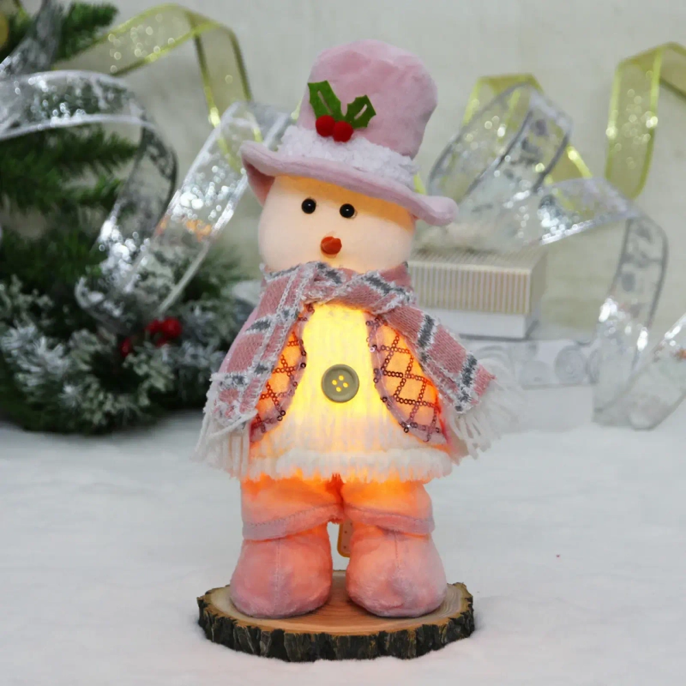 Сувенир новогодний «Новогоднее настроение - Снеговичок» 14*30*8 см, Розовый (с подсветкой)