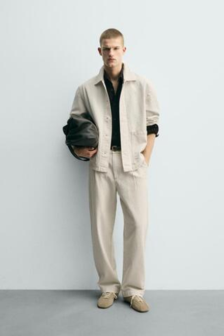 ZARA БРЮКИ ЧИНОС RELAXED FIT В ТОНКУЮ ПОЛОСКУ, ЭКРЮ