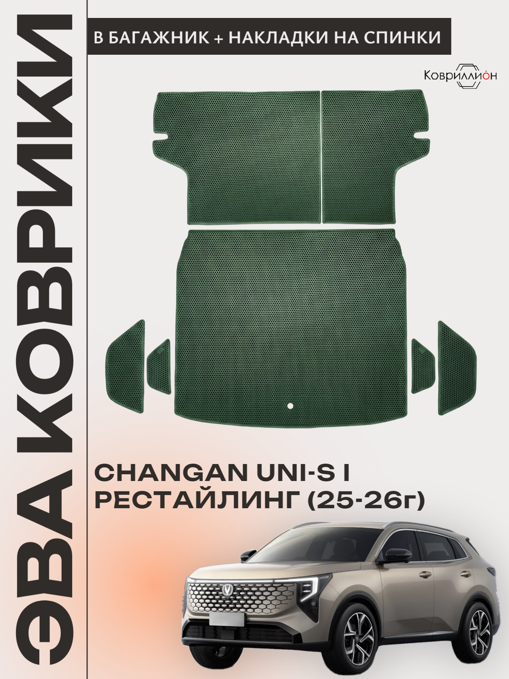 Коврики ЭВА в багажник с накладками на задние сидения для Changan UNI-S рестайлинг (CS55 Plus рестайлинг 2) 2025-2026г