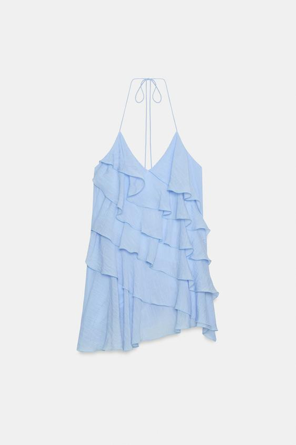 ZARA МИНИ-ПЛАТЬЕ С ВОЛАНАМИ, НЕБЕСНО-ГОЛУБОЙ