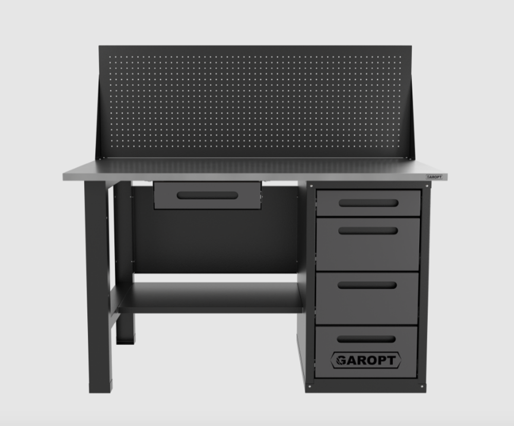 Верстак однотумбовый 4 ящика с экраном и ящиком серый 1400*700 Garopt, GT1400STY1Y4PP.grey