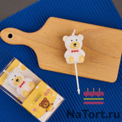 Свеча для торта «Мишка» (белый, 7 см)