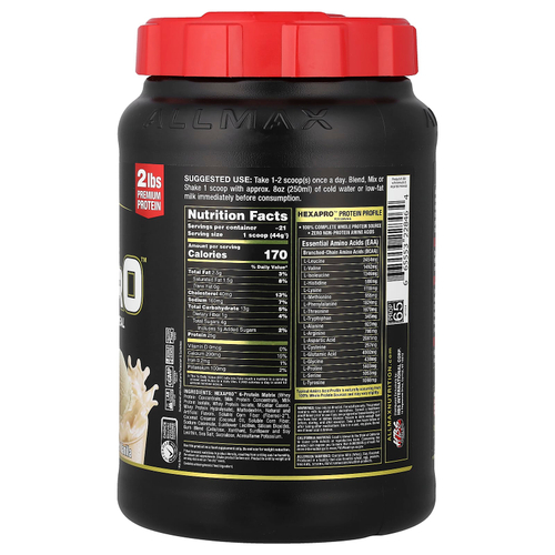 ALLMAX, Hexapro™, высокопротеиновый нежирный рацион, французская ваниль, 907 г (2 фунта)