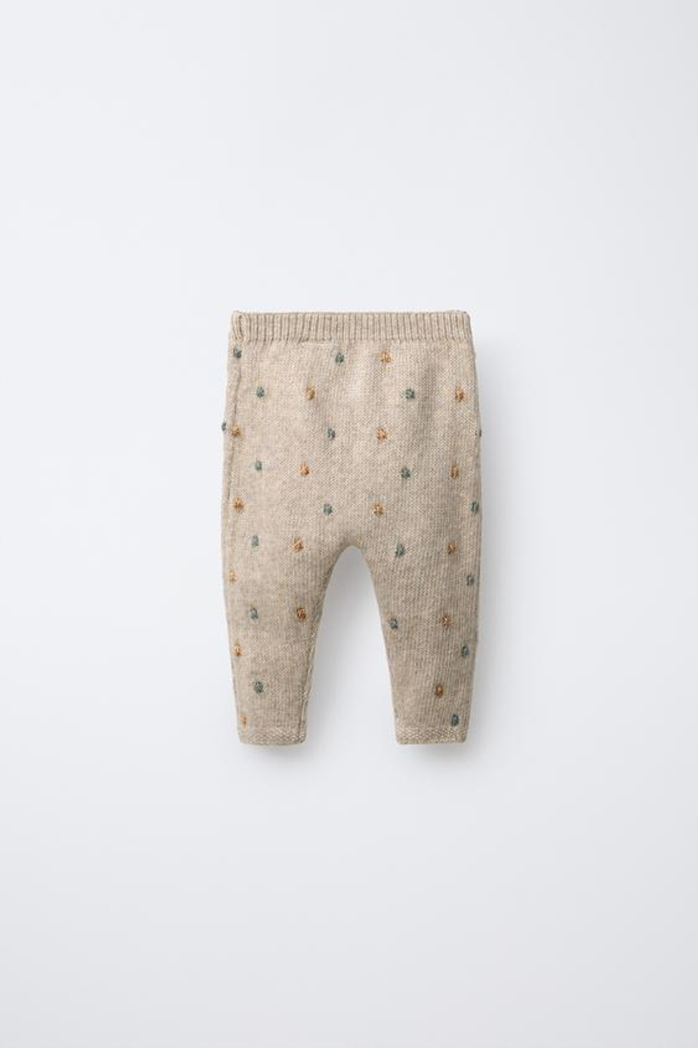 ZARA ТРИКОТАЖНЫЕ БРЮКИ С ШАРИКАМИ, СВЕТЛО-БЕЖЕВЫЙ