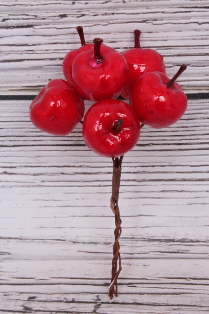 Яблоки искусственные, Красные, 4*4 см, (1 скрутка по 6 шт.)