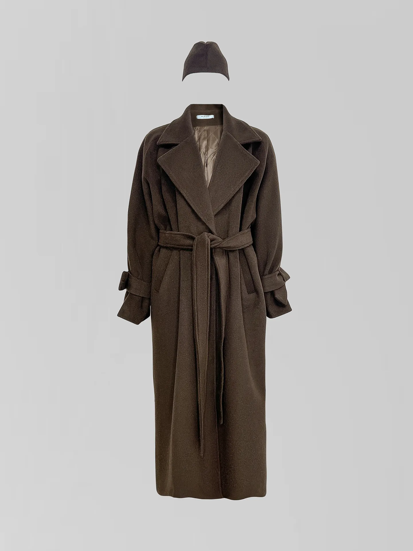 Пальто Agdali Brand длинное однотонное на две пуговицы с завязками на рукавах