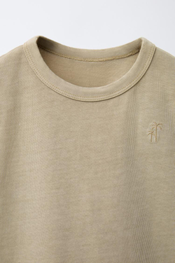 ZARA ФУТБОЛКА БЕЗ РУКАВОВ С ВЫШИВКОЙ, ПЕСОЧНЫЙ